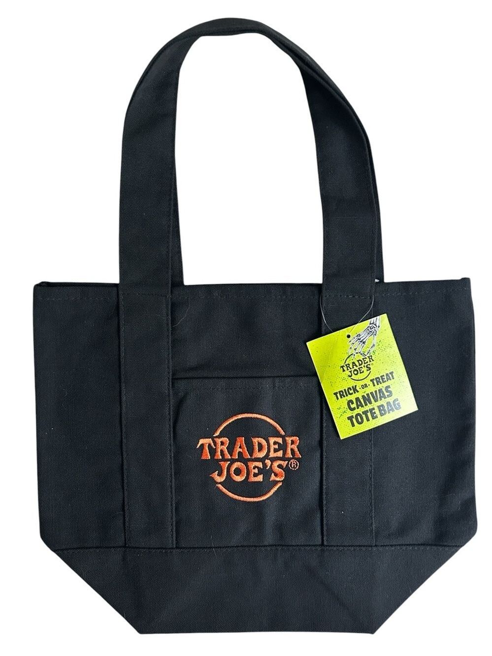 Trader Joe's Mini Black and Orange Canvas Halloween Trick or Treat Tote Bag